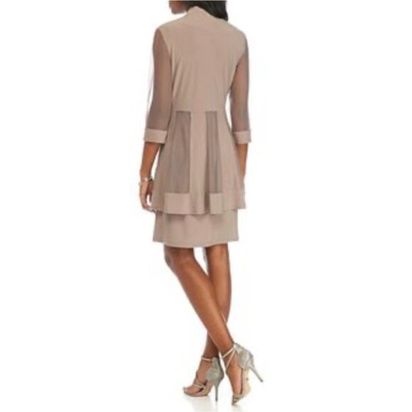 R & M RICHARDS PM Taupe Brown Jacket Dress Shimmer Wedding Party Cruise NEW - Picture 3 of 16